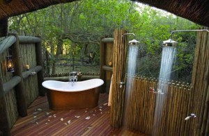 Outdoor side-by-side showers